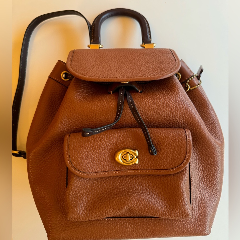 Coach Brown Leather Pebbled Backpack with Gold Hardware